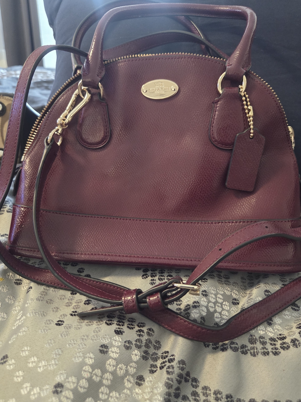 Coach Burgundy Pebbled Leather Crossbody Satchel